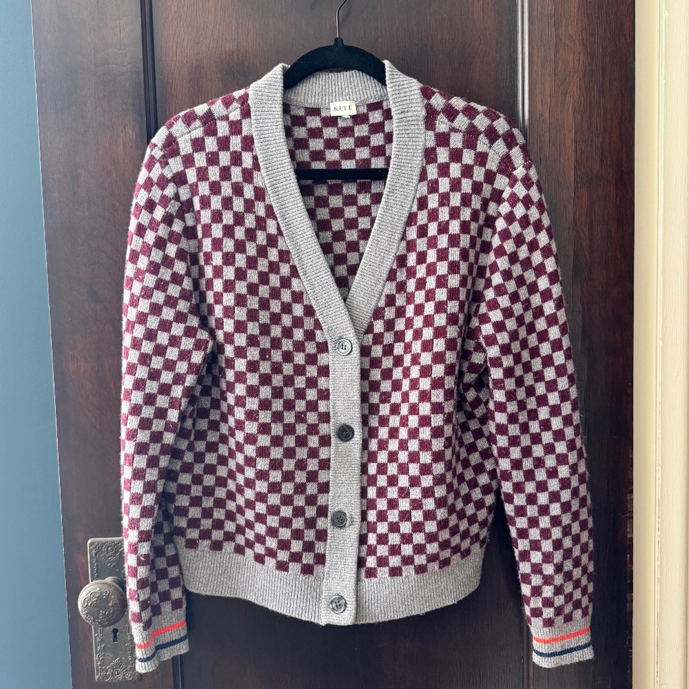 KULE Checkered Oversized Cardigan, Size M